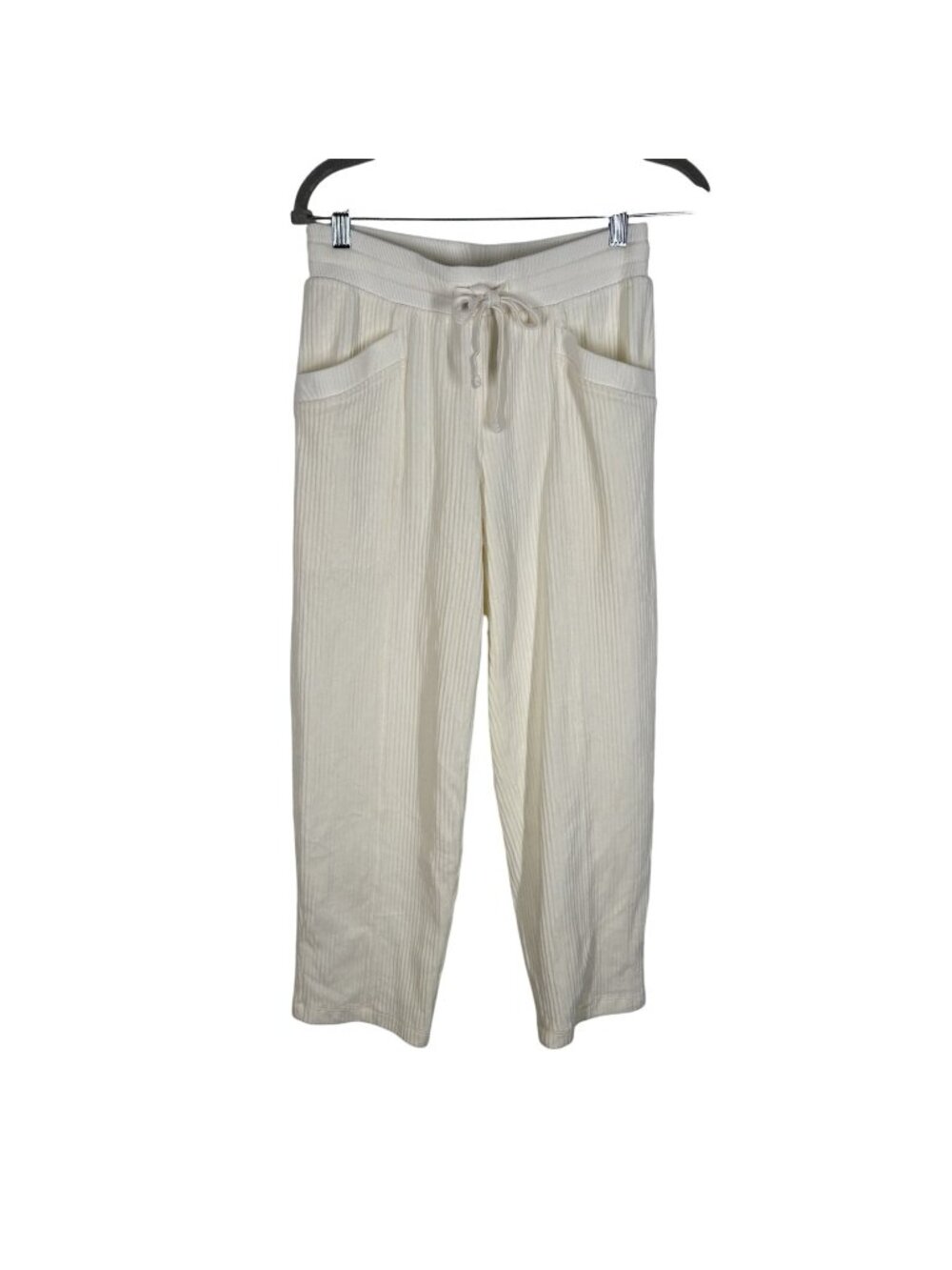 Haven Well Within Women L Cream Corduroy Velour Drawstring Cropped Pants NWOT
